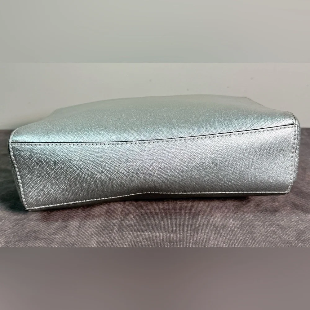 Michael Kors satchel crossbody Saffiano leather metallic silver crystal floral - Picture 8 of 16